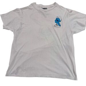 5 for $25!! Smurf Lazy Mushroom White Graphic Tee Shirt Size Large